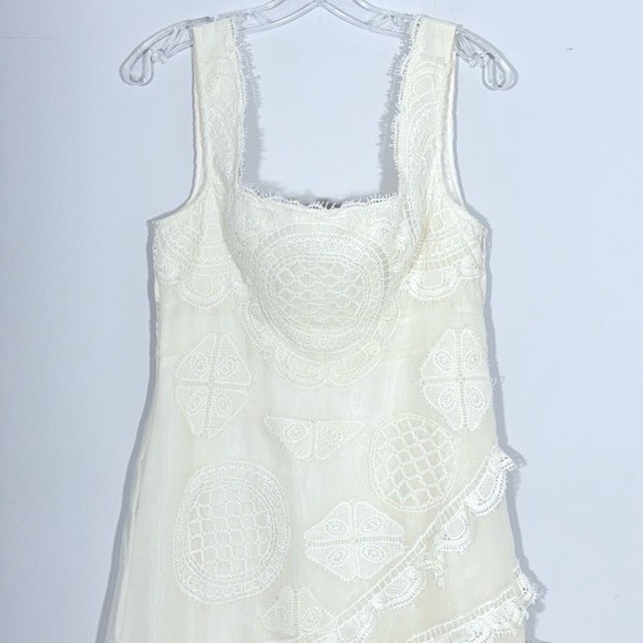 Geisha Designs Anthropology Square Neck Ruffled Asymmetrical Lace Dress S - Picture 6 of 16